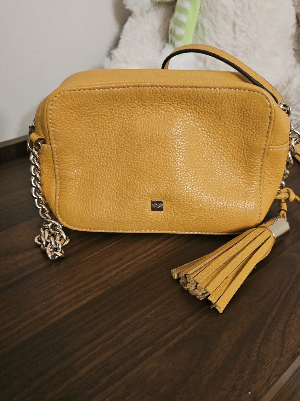Purificacion Garcia Yellow Leather Crossbody Bag with Tassel
